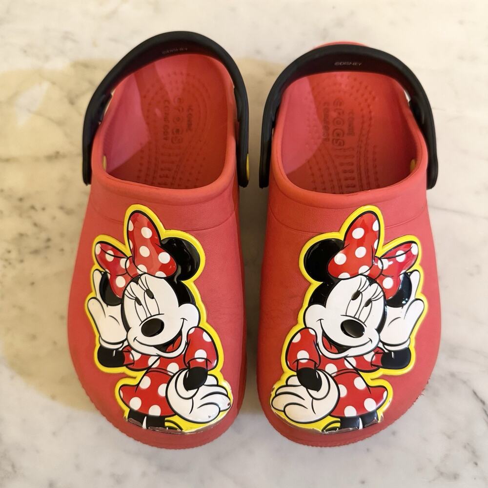 Crocs Clogs Minnie‎ Mouse Size J1 Girls Red Slip On Shoes